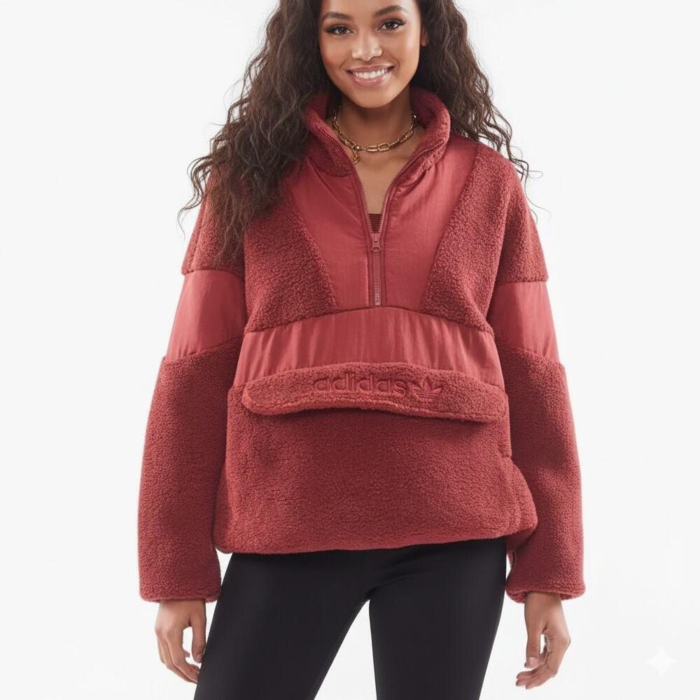 Adidas Originals Sherpa Teddy Half Zip Pullover Polar Fleece Jacket Size XS
